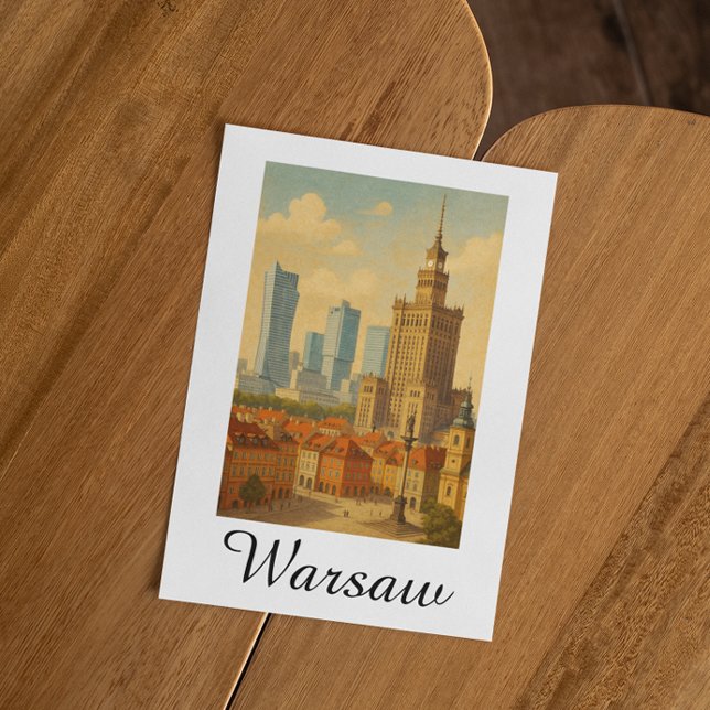 Warszawa Poland Skyline Vintage Illustration Vykort (Warsaw Poland Skyline Vintage Illustration Postcard)