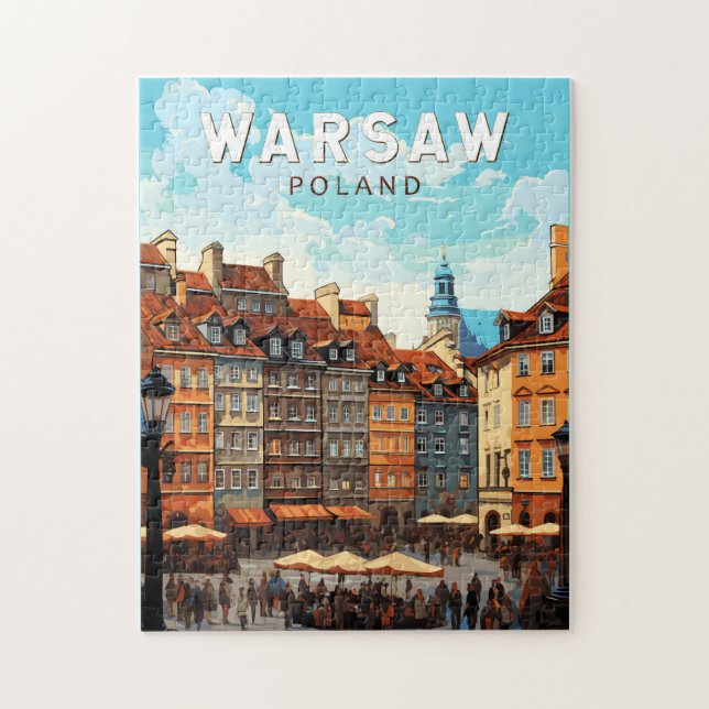 Warszawa Poland Travel Art Vintage Pussel (Vertikal)