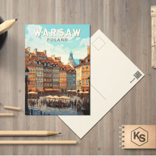 Warszawa Poland Travel Art Vintage Vykort