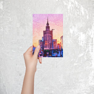 Warszawa Poland Watercolor Illustration Vykort