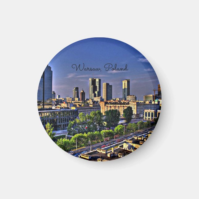 Warszawa, Polen Cityscape Magnet (Framsidan)