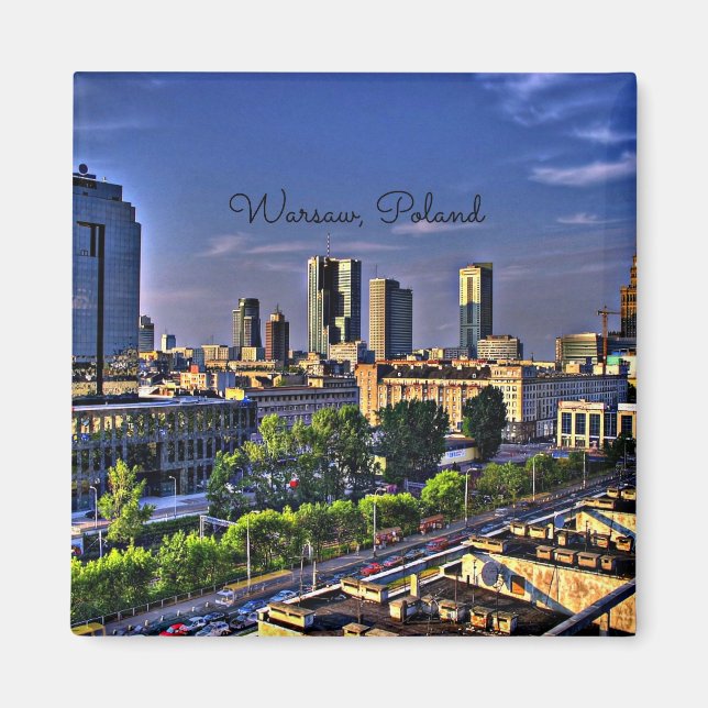 Warszawa, Polen Cityscape Magnet (Framsidan)