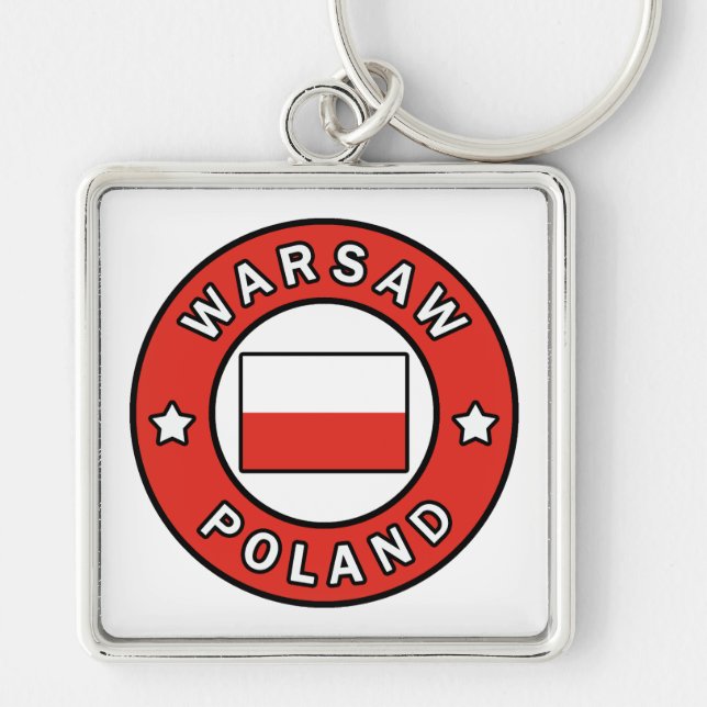 Warszawa Polen Fyrkantig Silverfärgad Nyckelring (Framsidan)