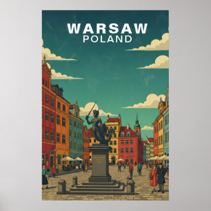 Warszawa, Polen Historiskt torg & Sjungande sjöjun Poster
