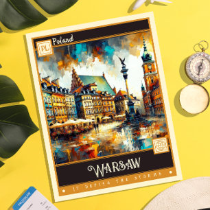 Warszawa, Polen Måla Vintage Vykort
