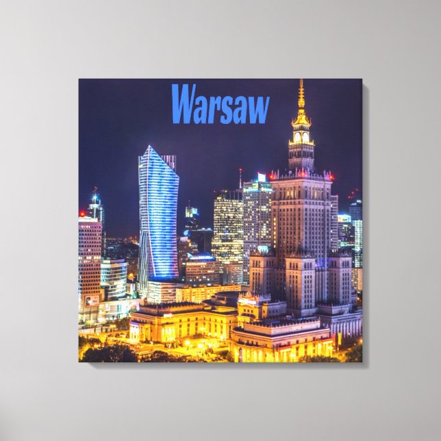 Warszawa Polen Night Skyline Warszawa Spire Canvastryck (Framsida)