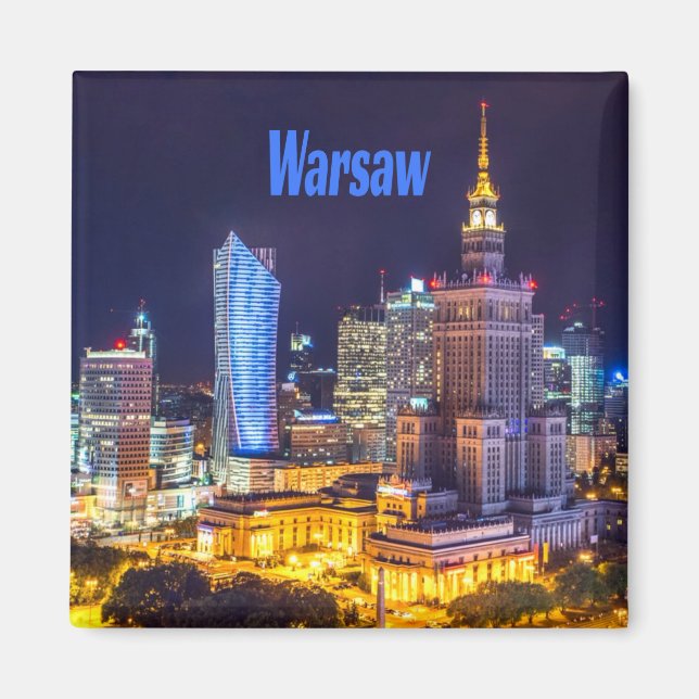 Warszawa Polen Night Skyline Warszawa Spire Magnet (Framsidan)