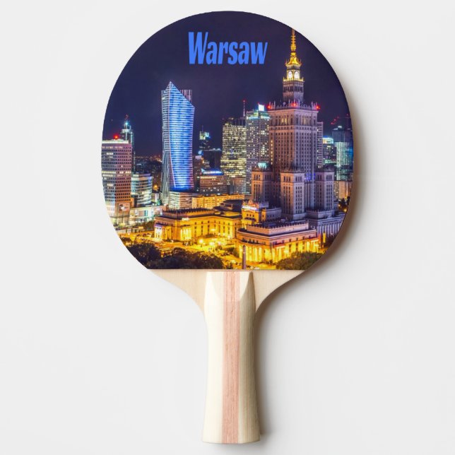 Warszawa Polen Night Skyline Warszawa Spire Pingisracket (Framsidan)
