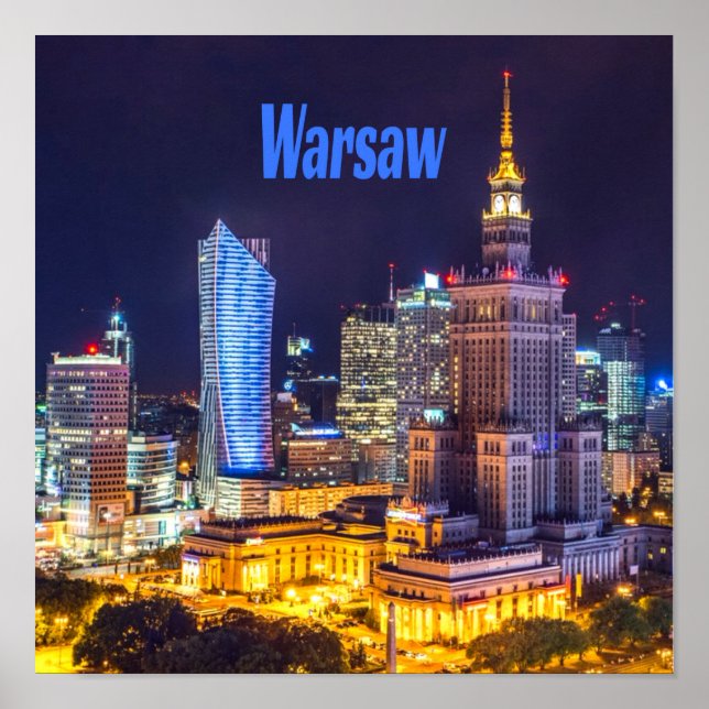 Warszawa Polen Night Skyline Warszawa Spire Poster (Framsidan)