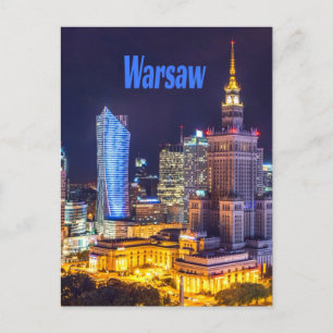 Warszawa Polen Night Skyline Warszawa Spire Vykort