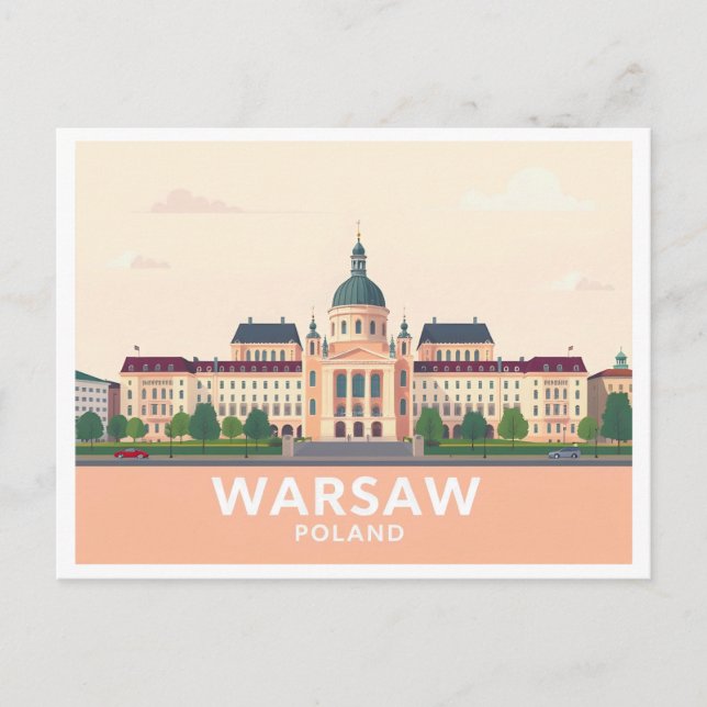 Warszawa Polen Royalet Castle Pastel Travel Vykort (Framsida)