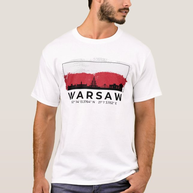 Warszawa Polens Cityscape Brush Flagga T Shirt (Framsida)