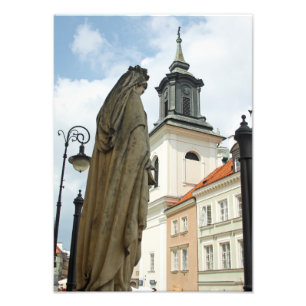 Warszawakyrkan och staty, Polen Fototryck