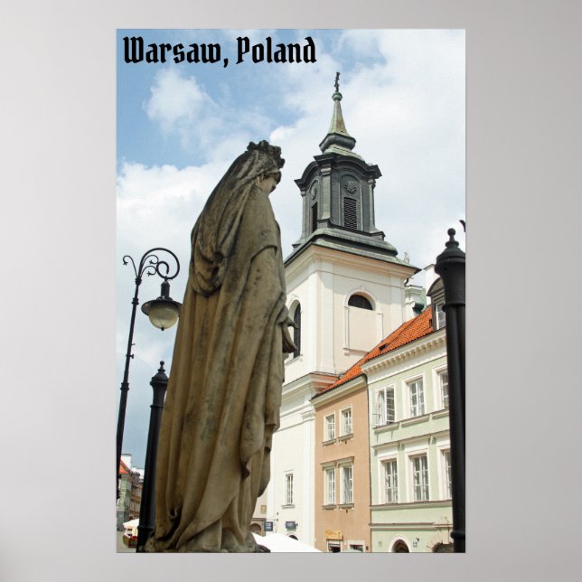 Warszawakyrkan och staty, Polen Poster (Framsidan)