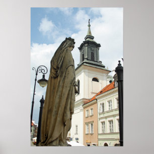 Warszawakyrkan och staty, Polen Poster