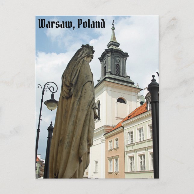 Warszawakyrkan och staty, Polen Vykort (Framsida)