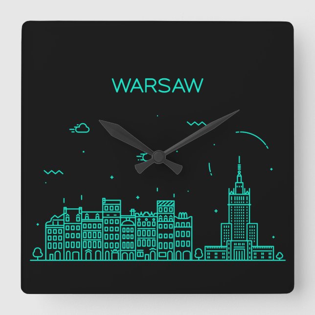 Warszawyskyline Fyrkantig Klocka (Framsida)