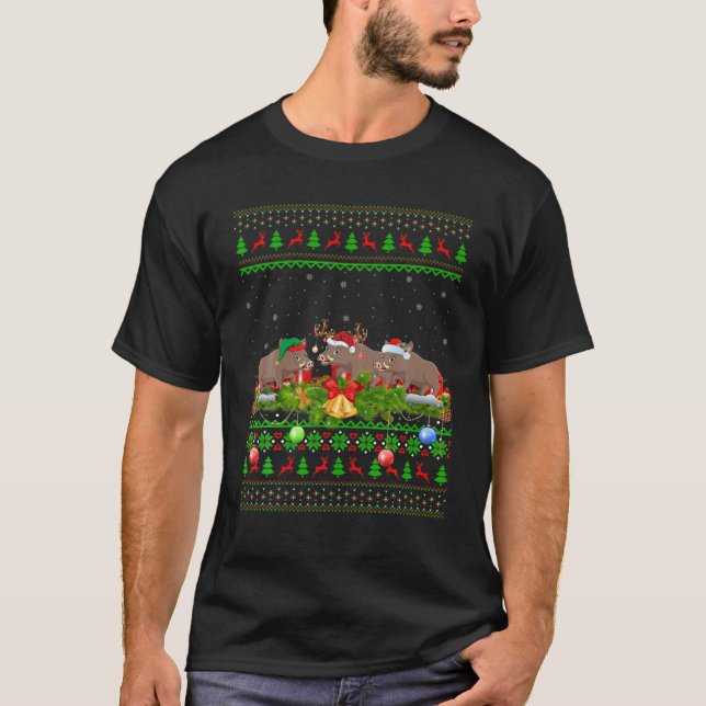 Warthog Lover Xmas Lighting Santa Ugly Warthog Chr T Shirt (Framsida)