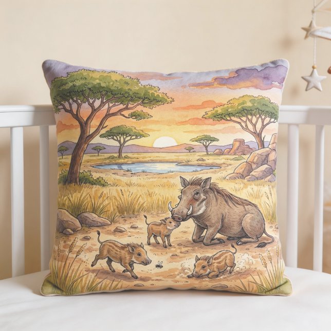 Warthog Mama And Piglets Safari Animals  Kudde (Skapare uppladdad)