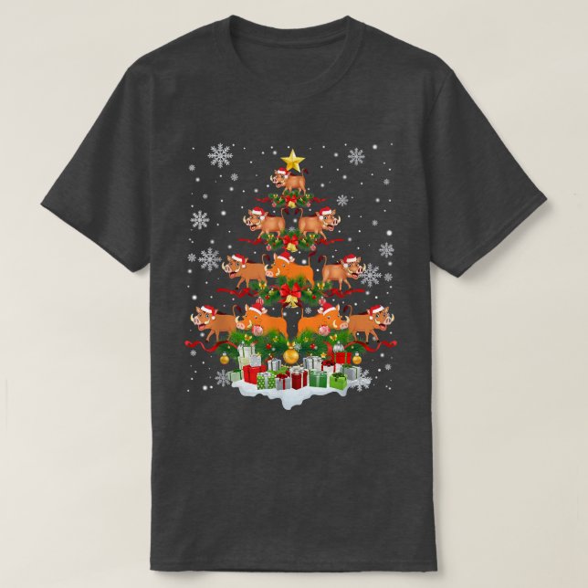 Warthog Santa Julafton Träd Ljus Wildlife Ugly Chr T Shirt (Design framsida)