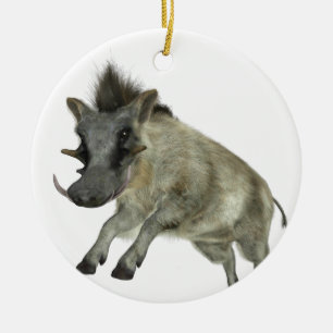 Warthog som hoppar till höger julgransprydnad keramik