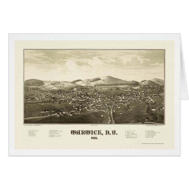 Warwick panorama- karta för NY - 1887 Hälsningskort (Framsidan Horizontal)