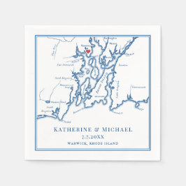 Warwick RI Karta Elegant Navy Blue Bröllop Pappersservett