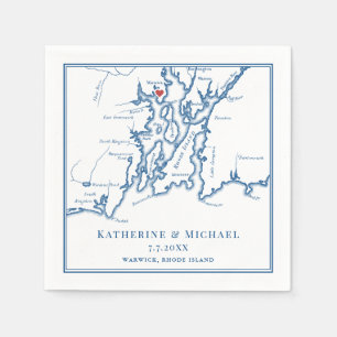 Warwick RI Karta Elegant Navy Blue Bröllop Pappersservett