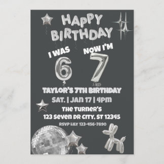 Was 6 Now 7, Silver Balloon 7th Birthday Inbjudningar