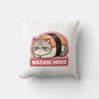 Wasabi Humör Rolig Grinig Katt Sushi Meme Kudde