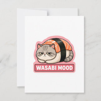 Wasabi Humör Roligt Grinig Katt Sushi Meme Anteckningskort