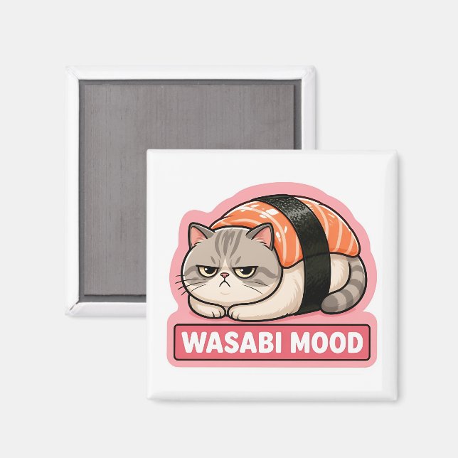 Wasabi Humör Roligt Grumpy Cat Sushi Meme Magnet (Front/Back)