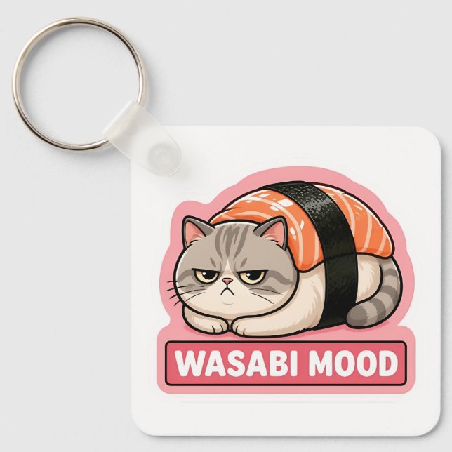 Wasabi Humör Roligt Grumpy Cat Sushi Meme Nyckelring (Framsida)