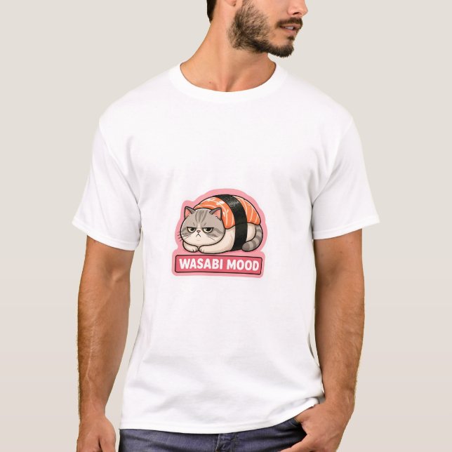 Wasabi Humör Roligt Grumpy Cat Sushi Meme T Shirt (Framsida)