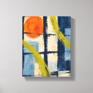 Wasabi-linjer över indigo-rutnät Modern abstrakt c Canvastryck
