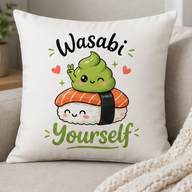 Wasabi Själv – Söt Kawaii Sushi Puns Kudde (Skapare uppladdad)