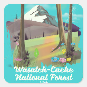 Wasatch-Cache National Forest Utah-semester poster Fyrkantigt Klistermärke