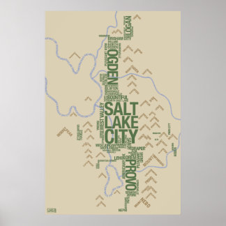 Wasatch Front (Utah), typografiskt karta Poster
