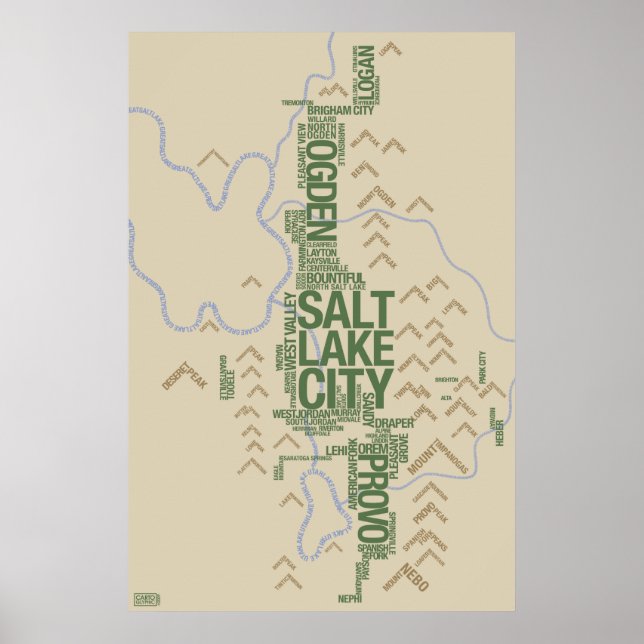 Wasatch Front (Utah), typografiskt karta Poster (Framsidan)