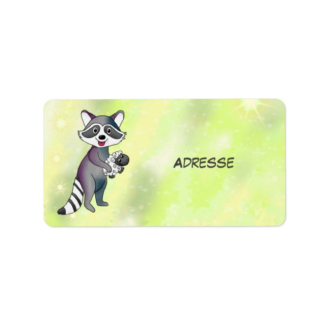 Waschbär mit Schaf Aufkleber Adressetikett (Framsidan)