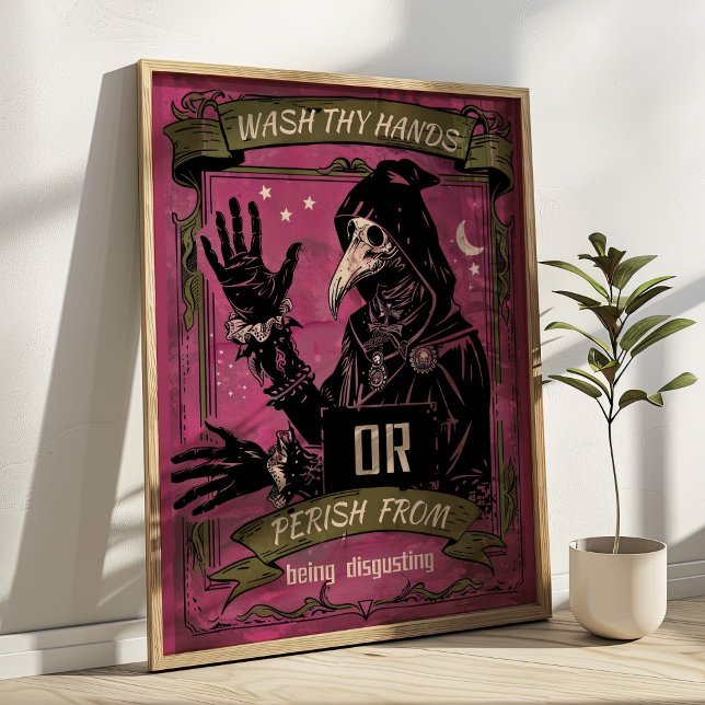 Wash Thy Hands Plague Doctor Funny Bathroom Poster (Skapare uppladdad)