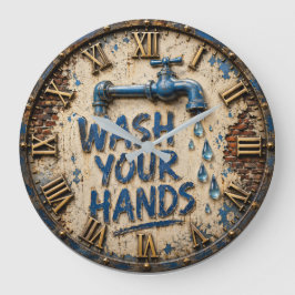 Wash Your Hands Bathroom Rustic Farmhouse Stor Klocka