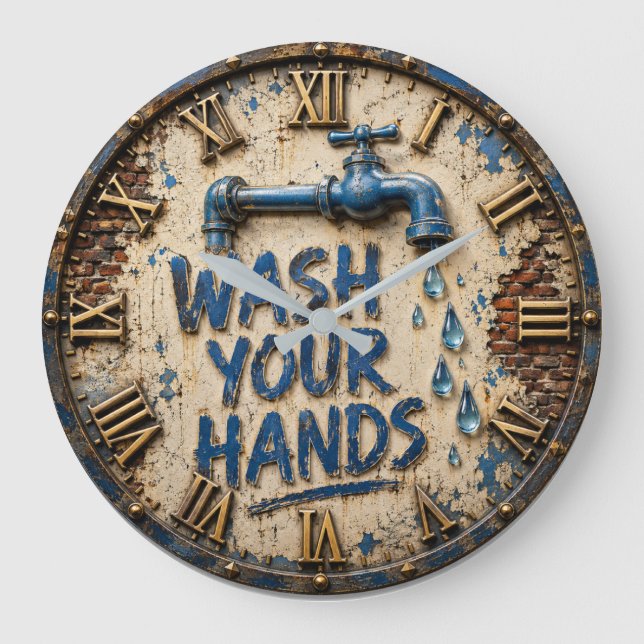 Wash Your Hands Bathroom Rustic Farmhouse  Stor Klocka (Framsida)