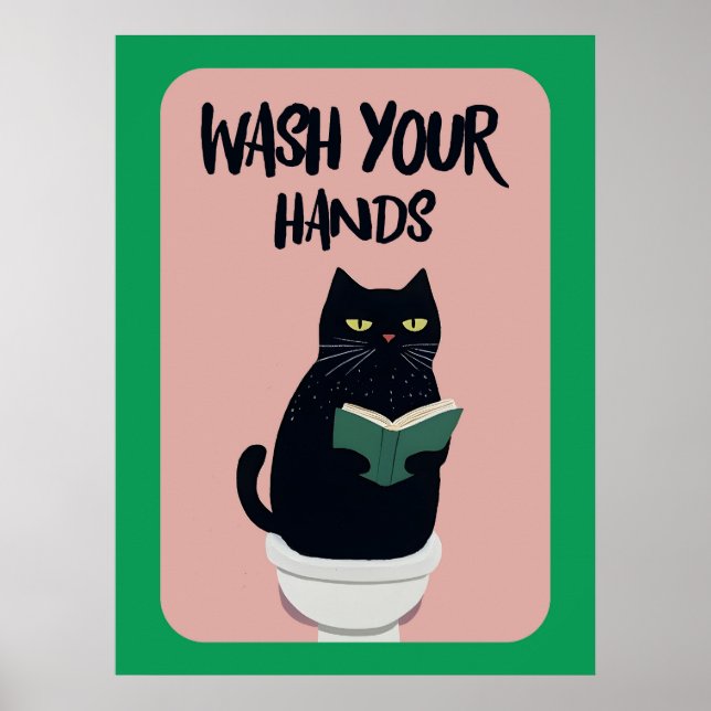 Wash your hands | Cat | Funny & decorative Poster (Framsidan)
