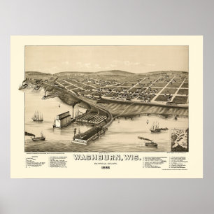 Washburn, WI Panoramic Karta - 1886 Poster