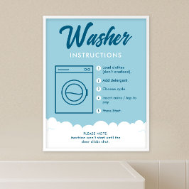 Washer Instructions Modern Laundromat Sign Poster