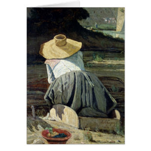 Washerwoman vid floden, 1860 hälsningskort