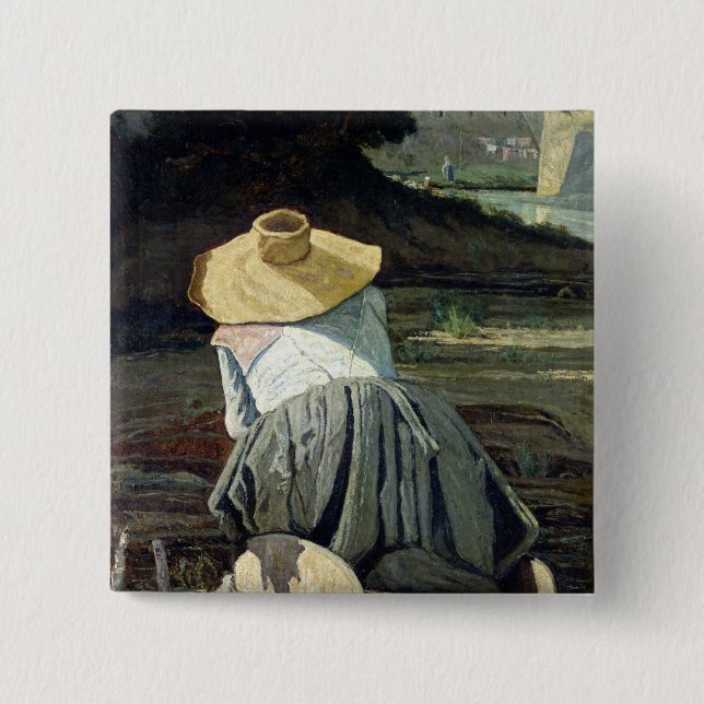 Washerwoman vid floden, 1860 knapp (Framsida)