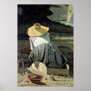 Washerwoman vid floden, 1860 poster