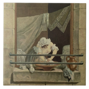 Washerwomanen som inristas av J. Laurent Julien Kakelplatta